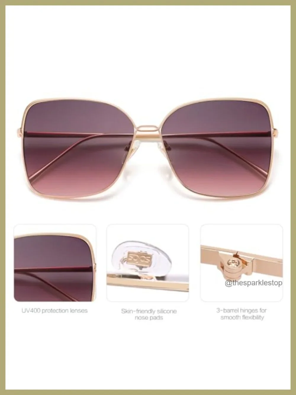 Oversized Square Sunglasses Metal Frame UV400 Protection for Women Men
